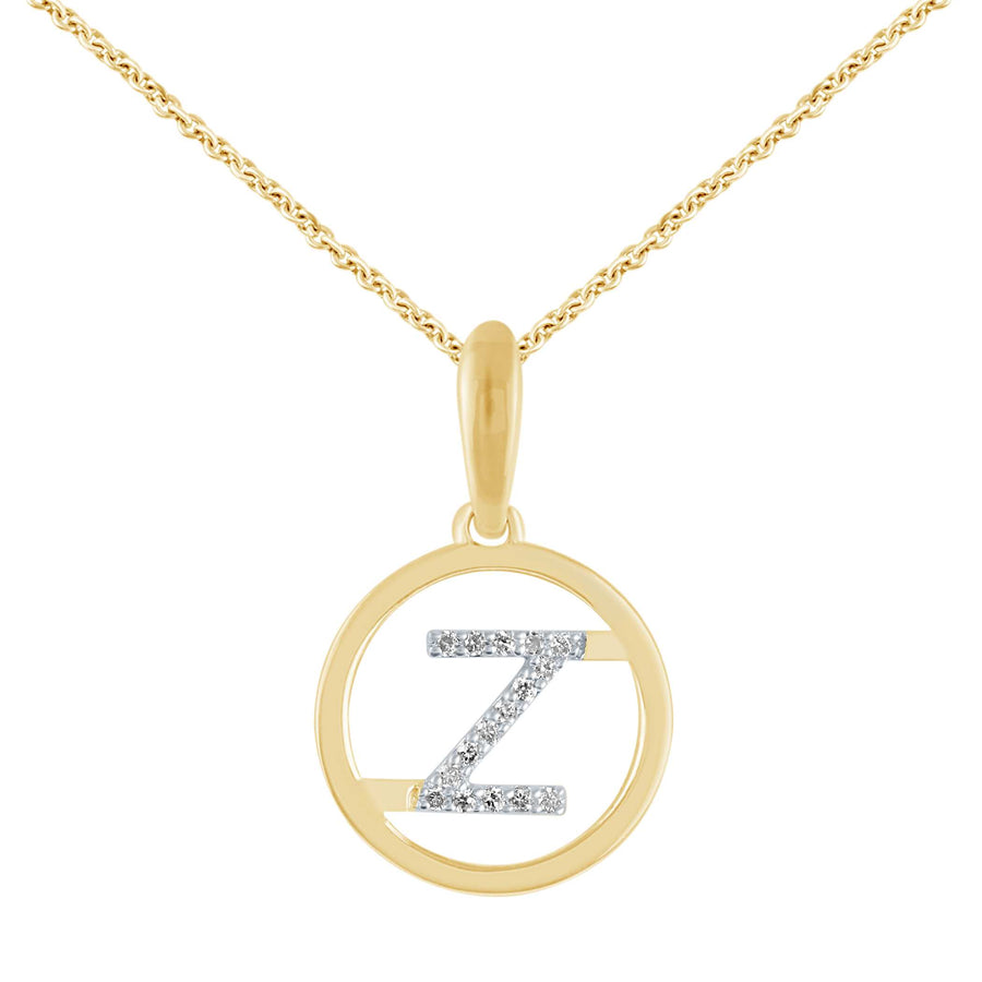 9ct Yellow Gold Initial Z Rhodium Plated Pendant
