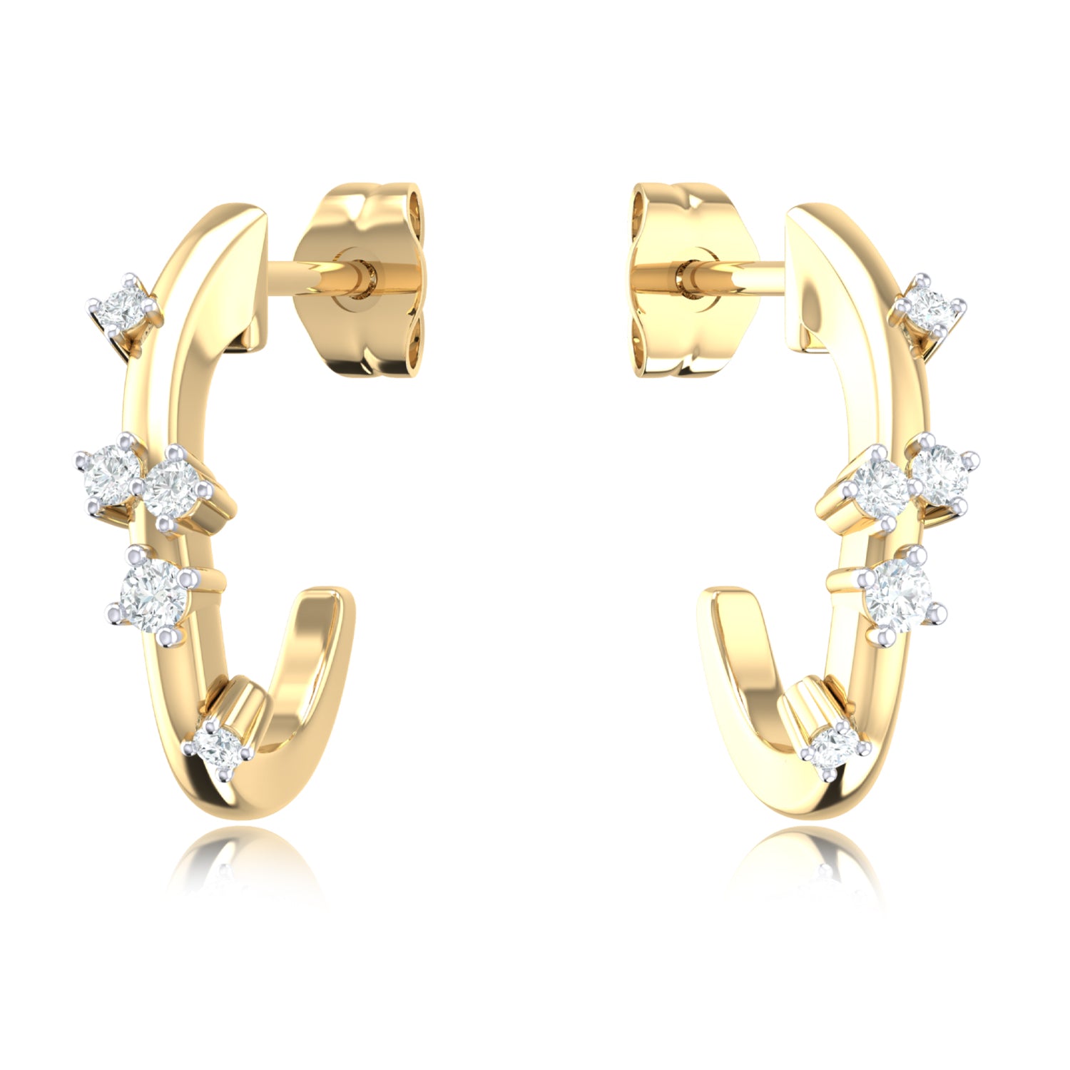 9ct Yellow Gold Round Cut 0.10 Carat tw Rhodium Plated Diamond Stud Earrings