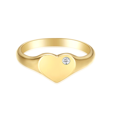 9ct Yellow Gold Round Cut Diamond Heart Signet Ring
