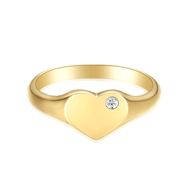 9ct Yellow Gold Round Cut Diamond Heart Children's Signet Ring