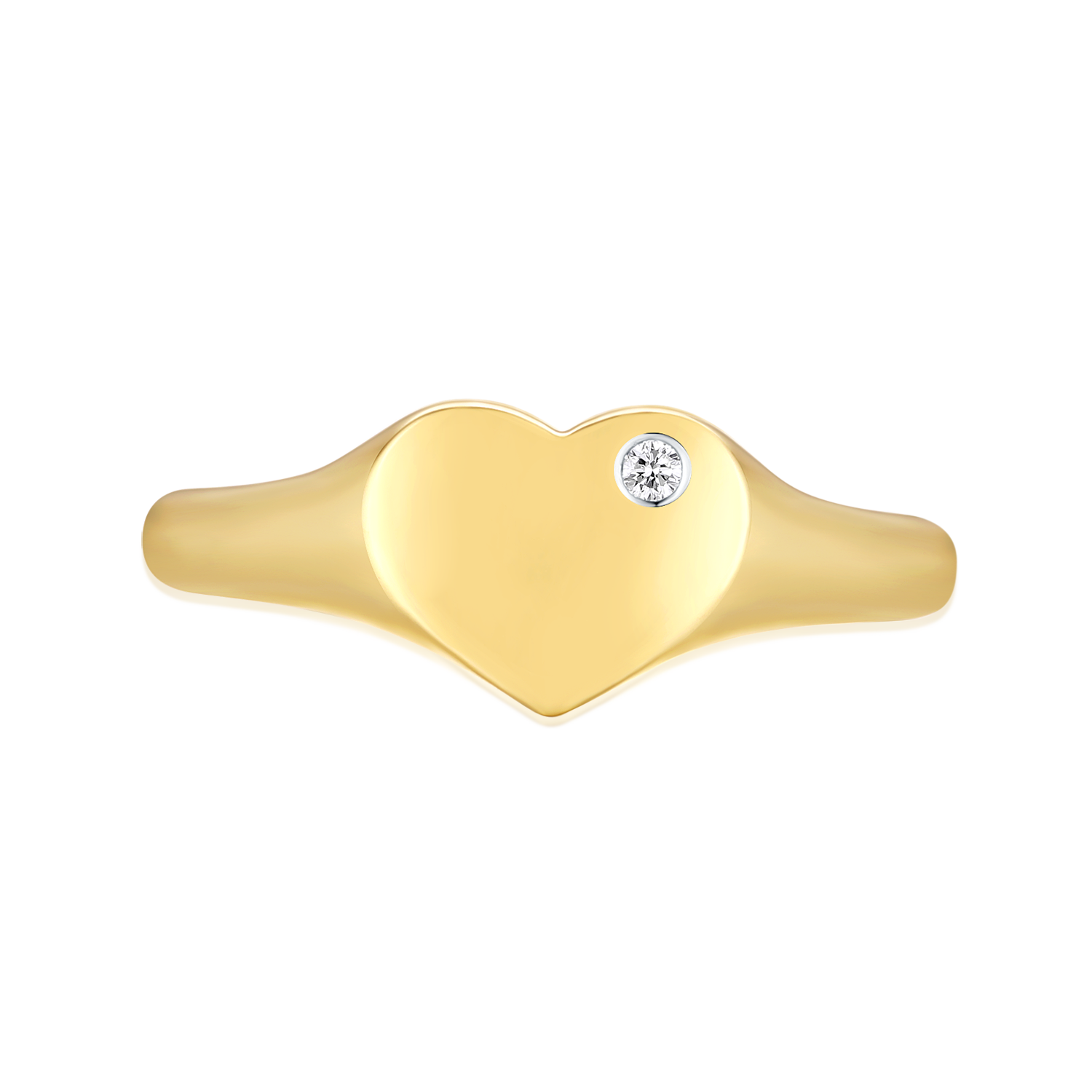 9ct Yellow Gold Round Cut Diamond Heart Children's Signet Ring ...