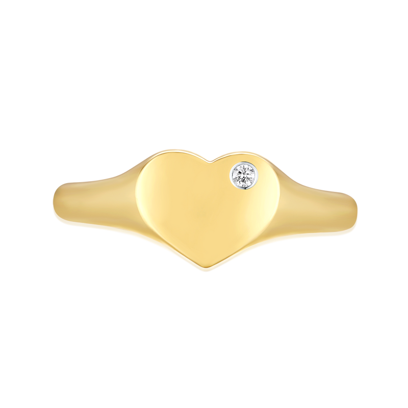 9ct Yellow Gold Round Cut Diamond Heart Children's Signet Ring