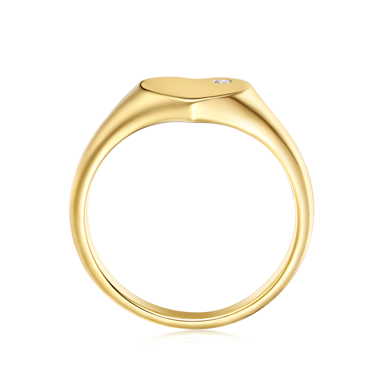 9ct Yellow Gold Round Cut Diamond Heart Children's Signet Ring
