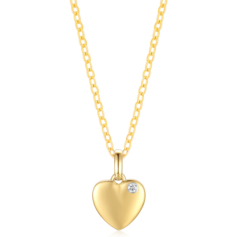 9ct Yellow Gold Round Cut Children's Heart Diamond Pendant