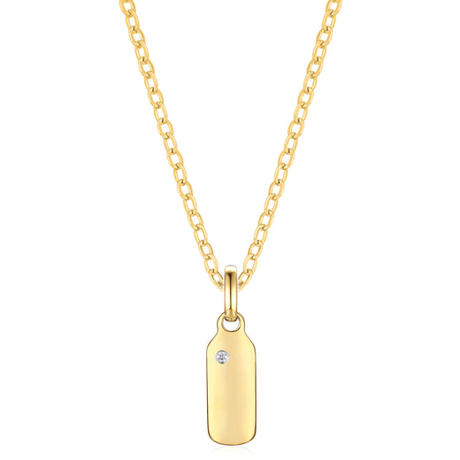 9ct Yellow Gold Round Brilliant Cut Diamond Children's Dog Tag Pendant