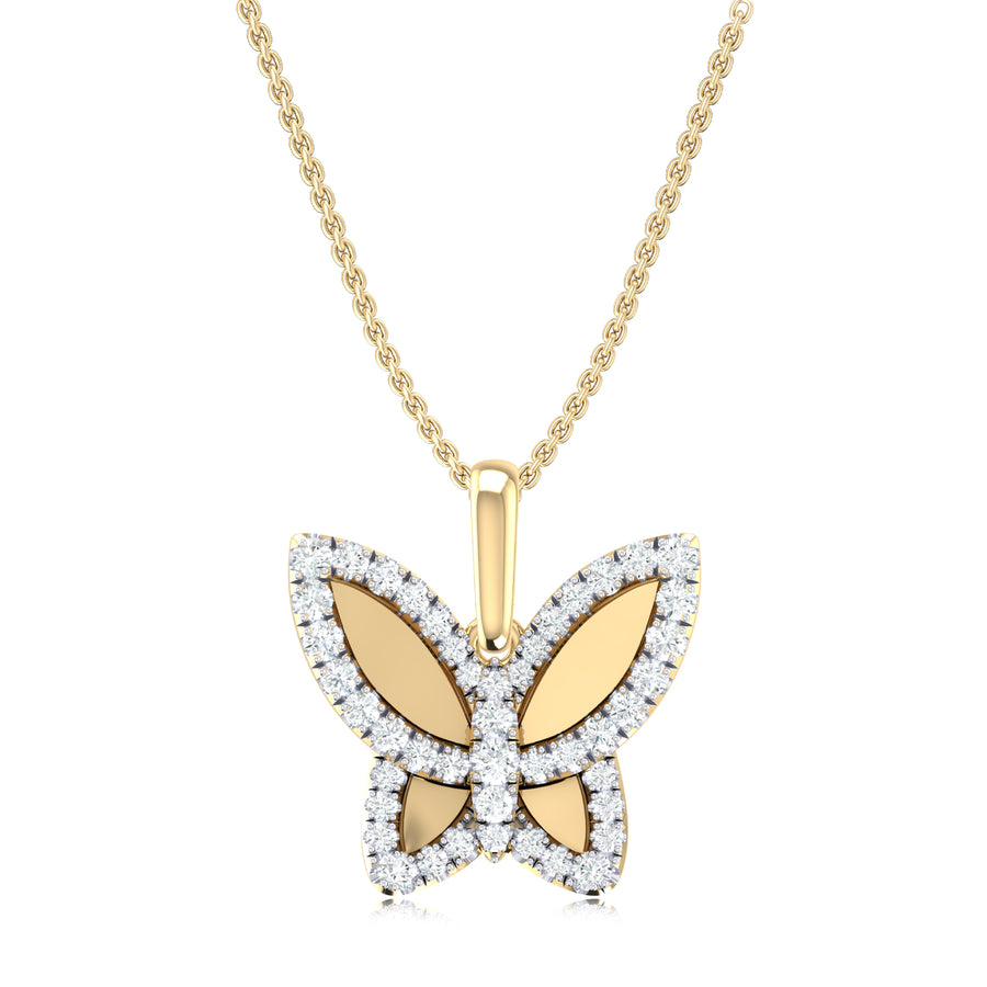 9ct Yellow Gold Round Cut 0.15 Carat tw Diamond Butterfly Pendant