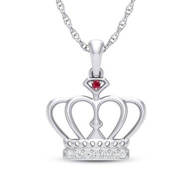 Sterling Silver Round Cut 0.05 Carat tw Ruby Crown Pendant