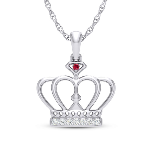 Sterling Silver Round Cut 0.05 Carat tw Ruby Crown Pendant