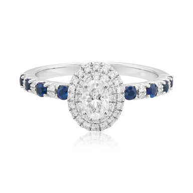 Vera Wang 18ct White Gold Oval & Round Brilliant Cut 0.45 Carat tw Diamond & Sapphire Ring