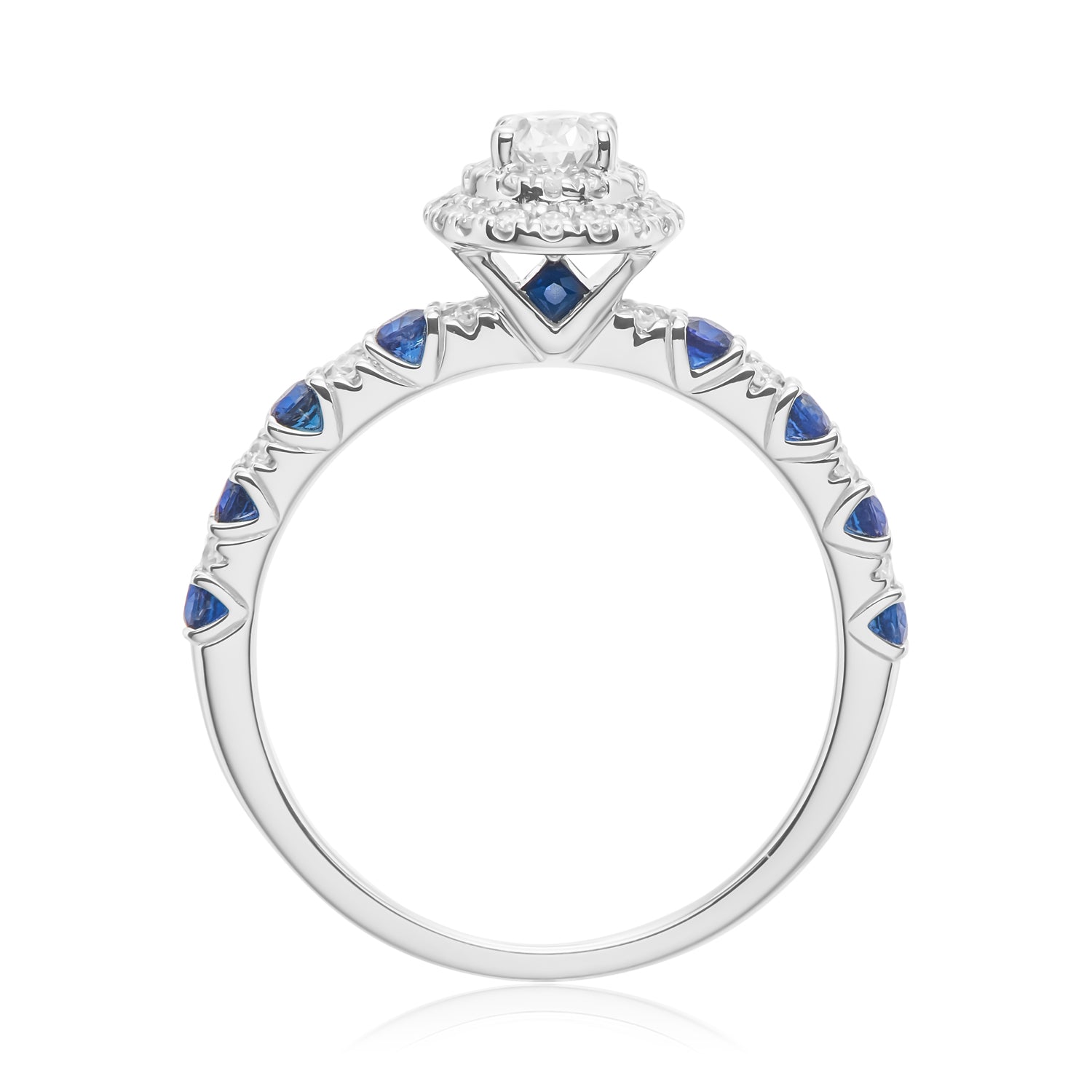 Vera Wang 18ct White Gold Oval & Round Brilliant Cut 0.45 Carat tw Diamond & Sapphire Ring