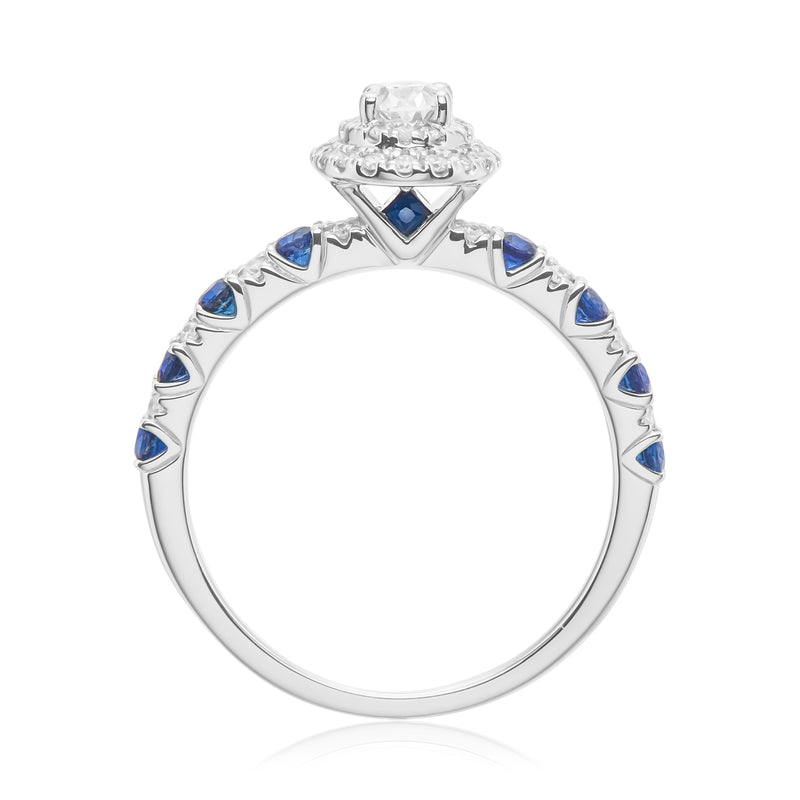 Vera Wang 18ct White Gold Oval & Round Brilliant Cut 0.45 Carat tw Diamond & Sapphire Ring