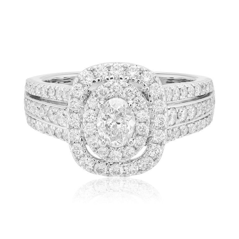 Vera Wang 18ct White Gold Oval & Round Brilliant Cut 1.45 Carat tw Diamond Ring