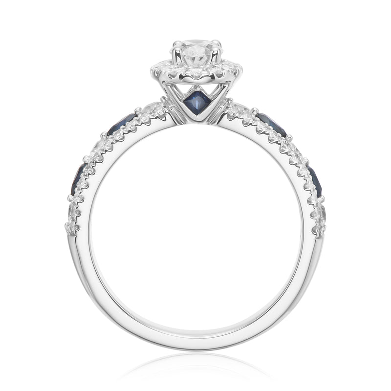 Vera Wang 18ct White Gold Oval & Round Brilliant Cut 0.95 Carat tw Diamond Ring