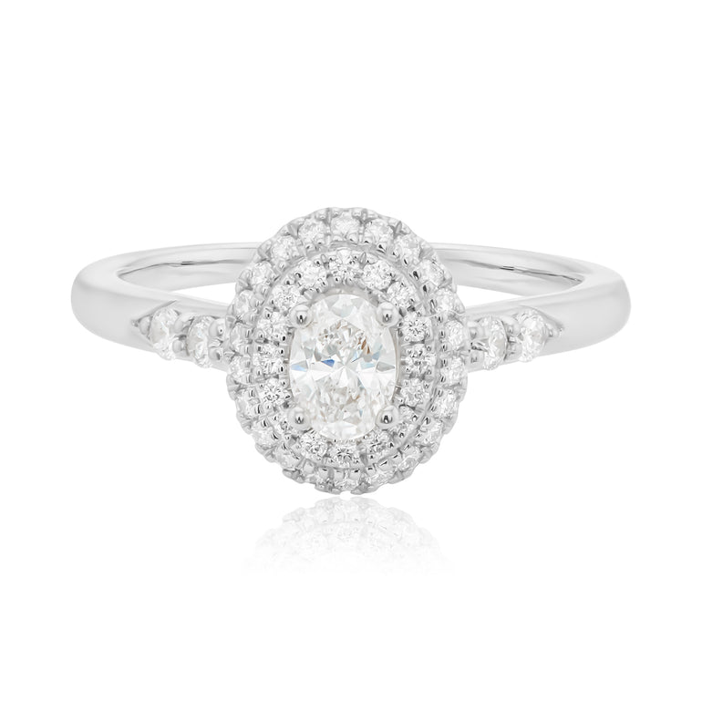 Vera Wang 18ct White Gold Oval & Round Brilliant Cut 0.58 Carat tw Diamond Ring