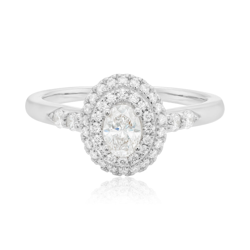Vera Wang 18ct White Gold Oval & Round Brilliant Cut 0.58 Carat tw Diamond Ring