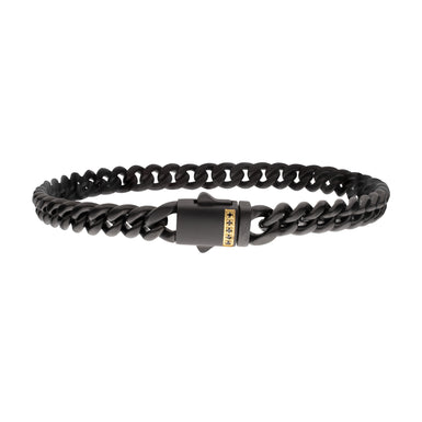 Stainless Steel Black Tone Round 21cm Black Sapphire Curb Bracelet