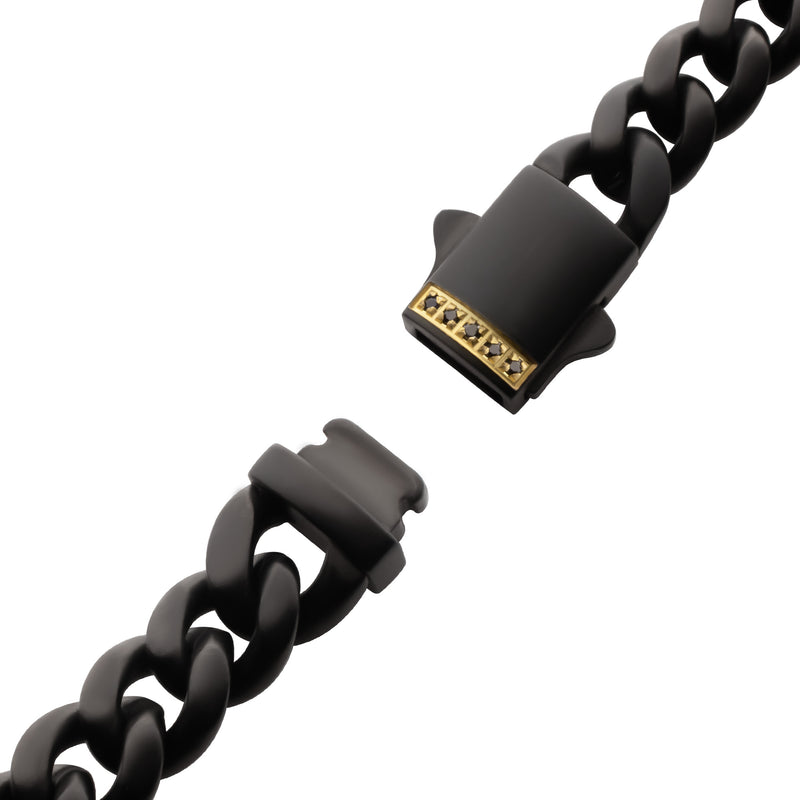 Stainless Steel Black Tone Round 21cm Black Sapphire Curb Bracelet