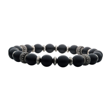 Stainless Steel 19cm Agate Men's Bead Bracelet