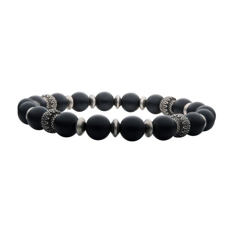 Stainless Steel 19cm Agate Men's Bead Bracelet