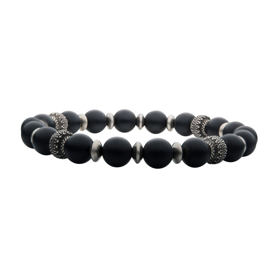 Stainless Steel 19cm Agate Men's Bead Bracelet