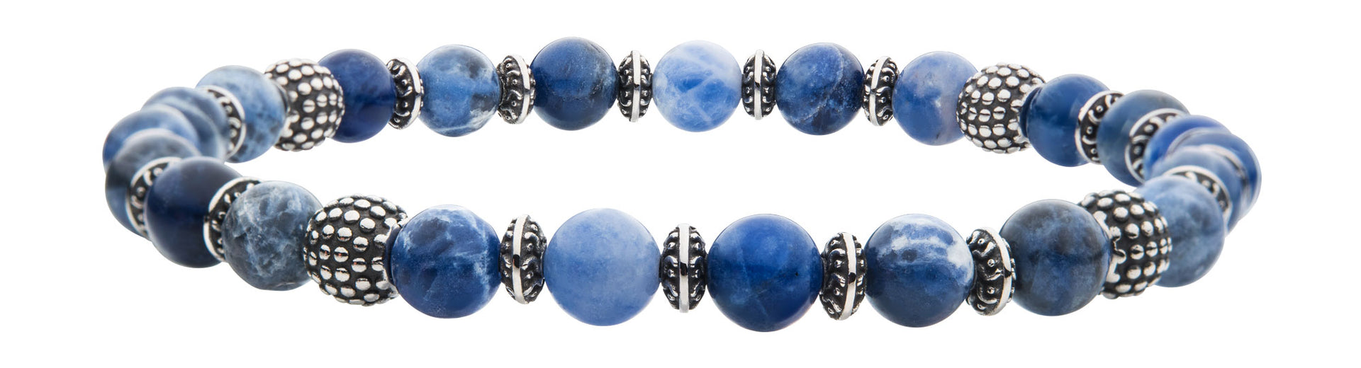 Stainless Steel 19cm Blue Sodalite Bead Bracelet