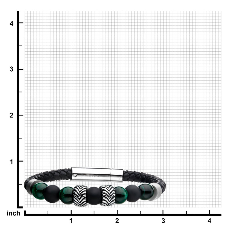 Stainless Steel 21cm Leather Malachite Bead Bracelet