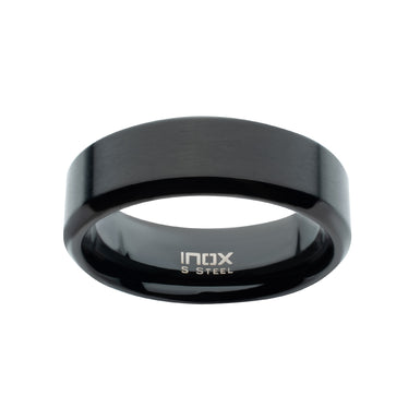 Stainless Steel Black Tone 8mm Matte Bevel Ring