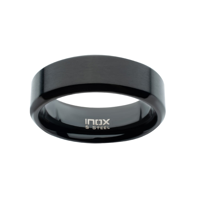 Stainless Steel Black Tone 8mm Matte Bevel Ring
