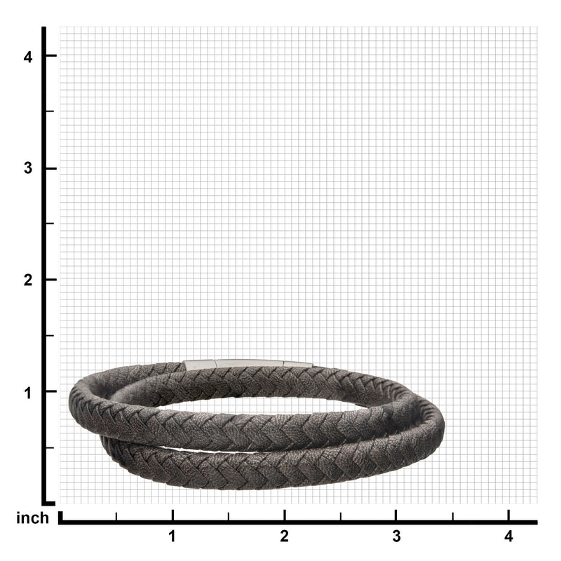 Stainless Steel 41cm Grey Wrap Leather Bracelet