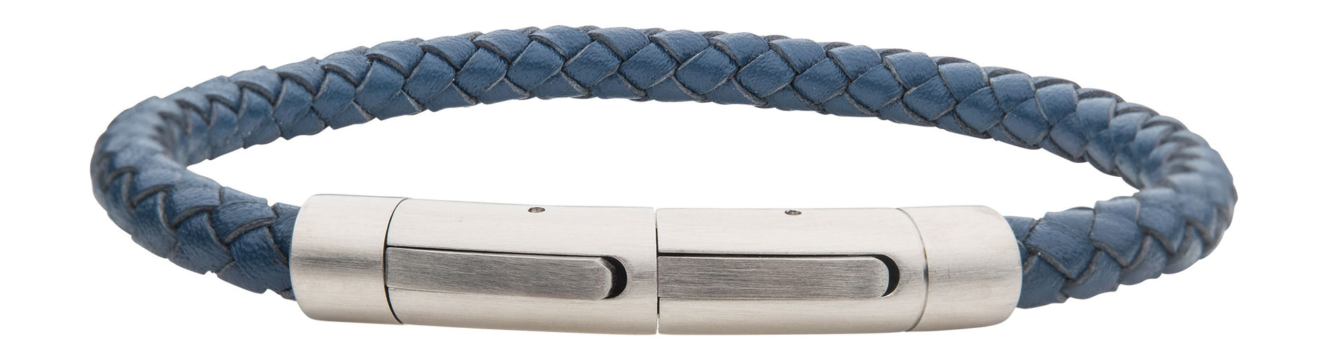 Stainless Steel 21cm Blue Leather Bracelet
