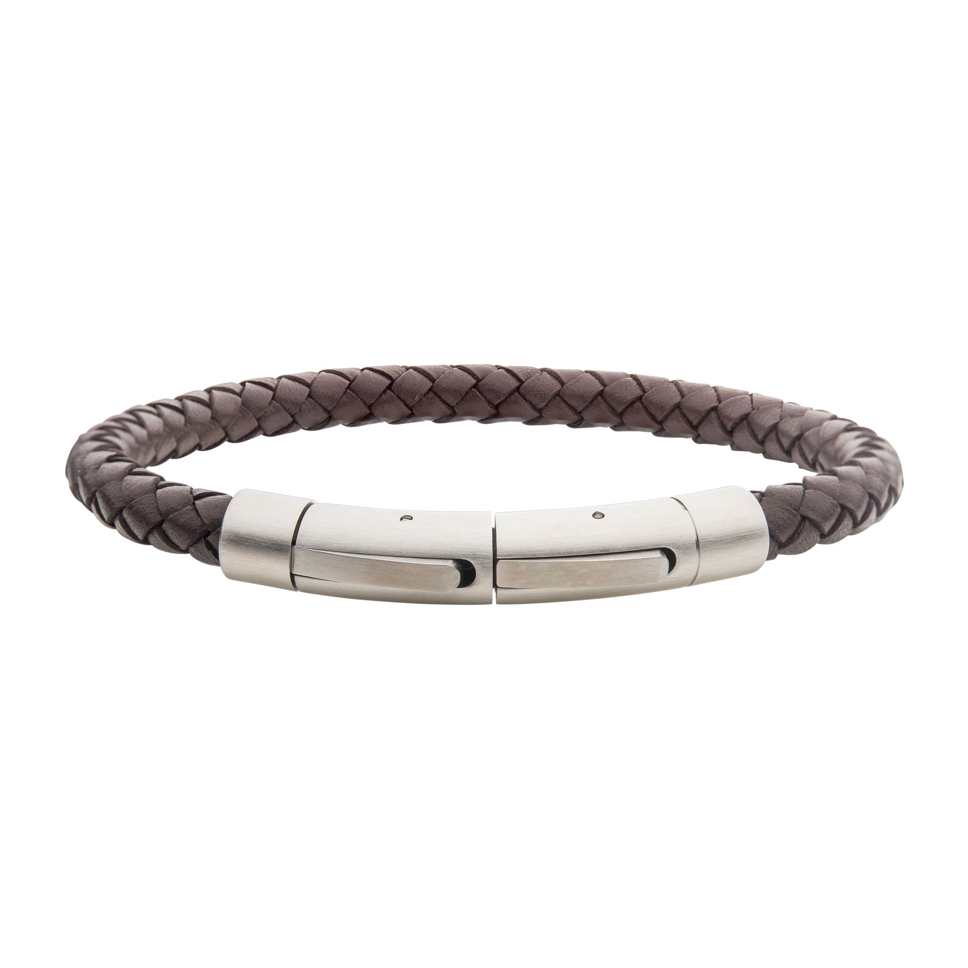 Stainless Steel 21cm Brown Leather Bracelet