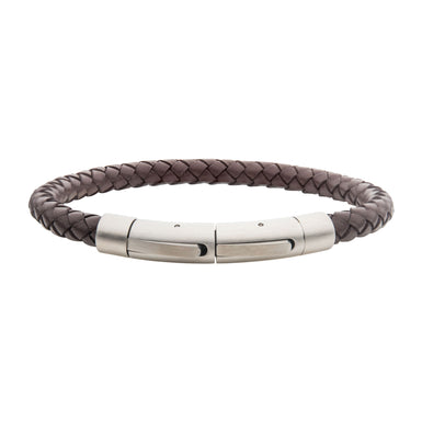 Stainless Steel 21cm Brown Leather Bracelet