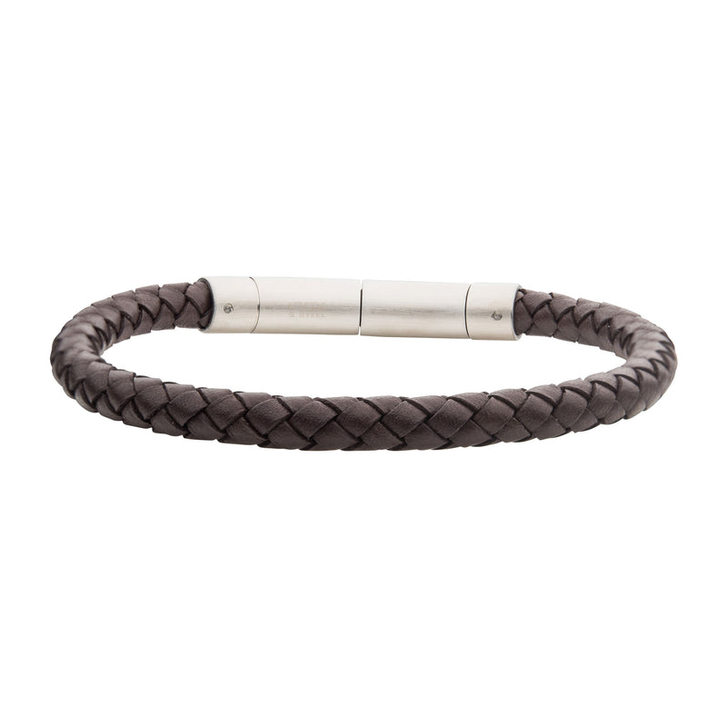 Stainless Steel 21cm Brown Leather Bracelet