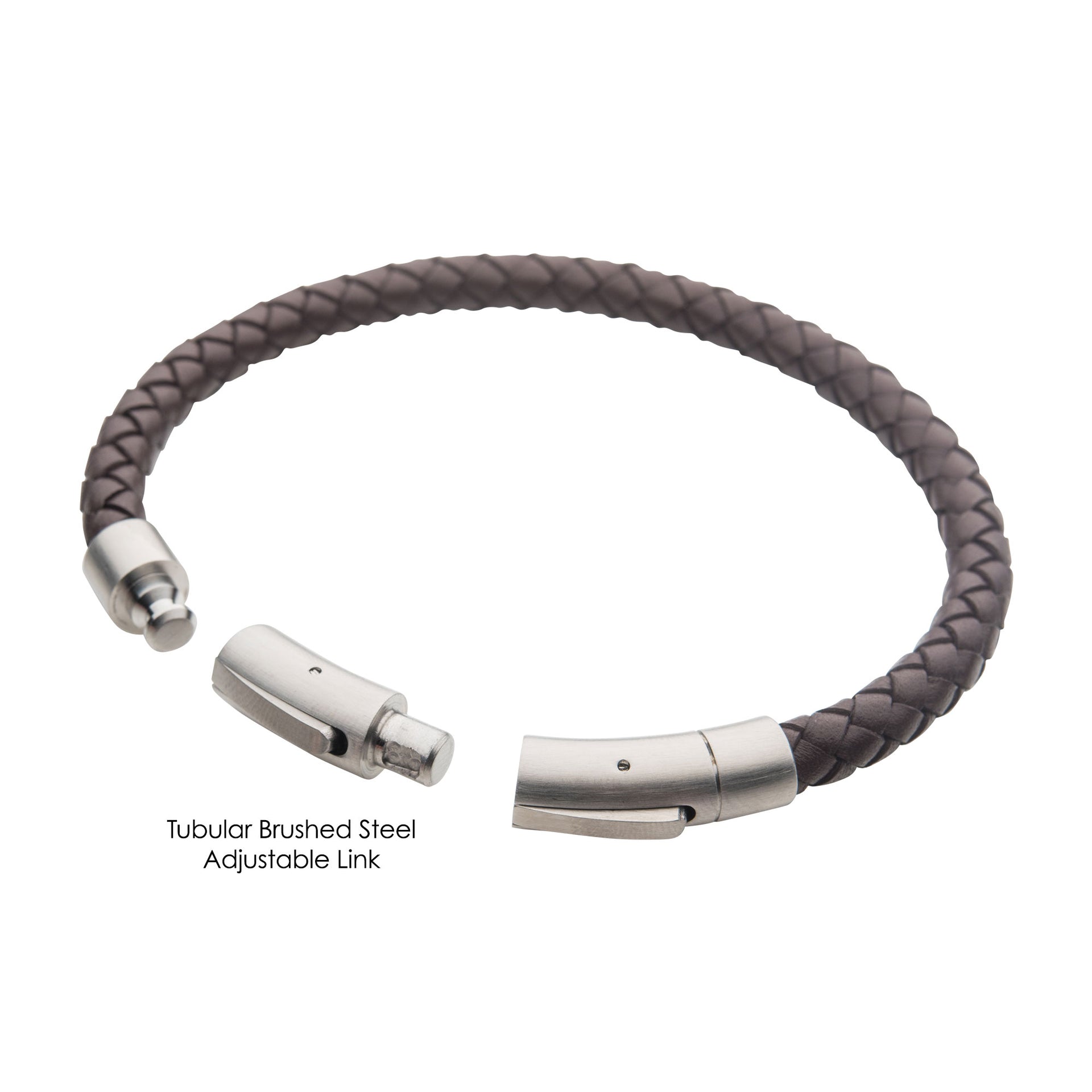 Stainless Steel 21cm Brown Leather Bracelet