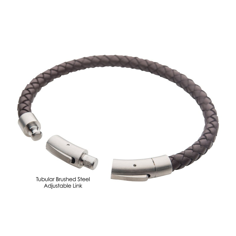 Stainless Steel 21cm Brown Leather Bracelet