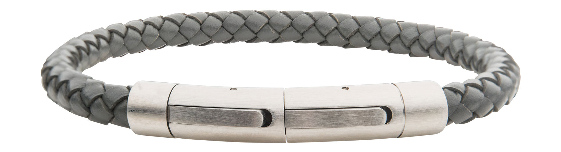 Stainless Steel 21cm Grey Leather Bracelet