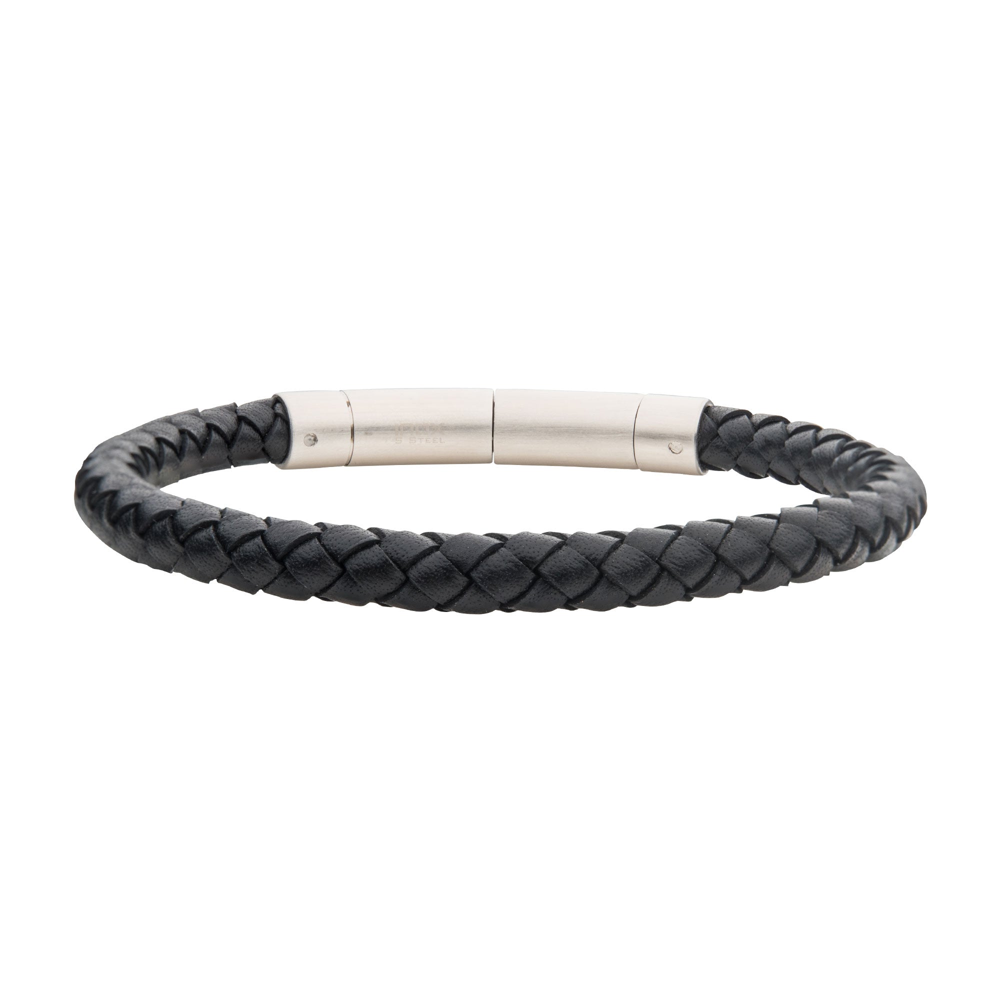 Stainless Steel 21cm Black Leather Bracelet – Mazzucchelli's