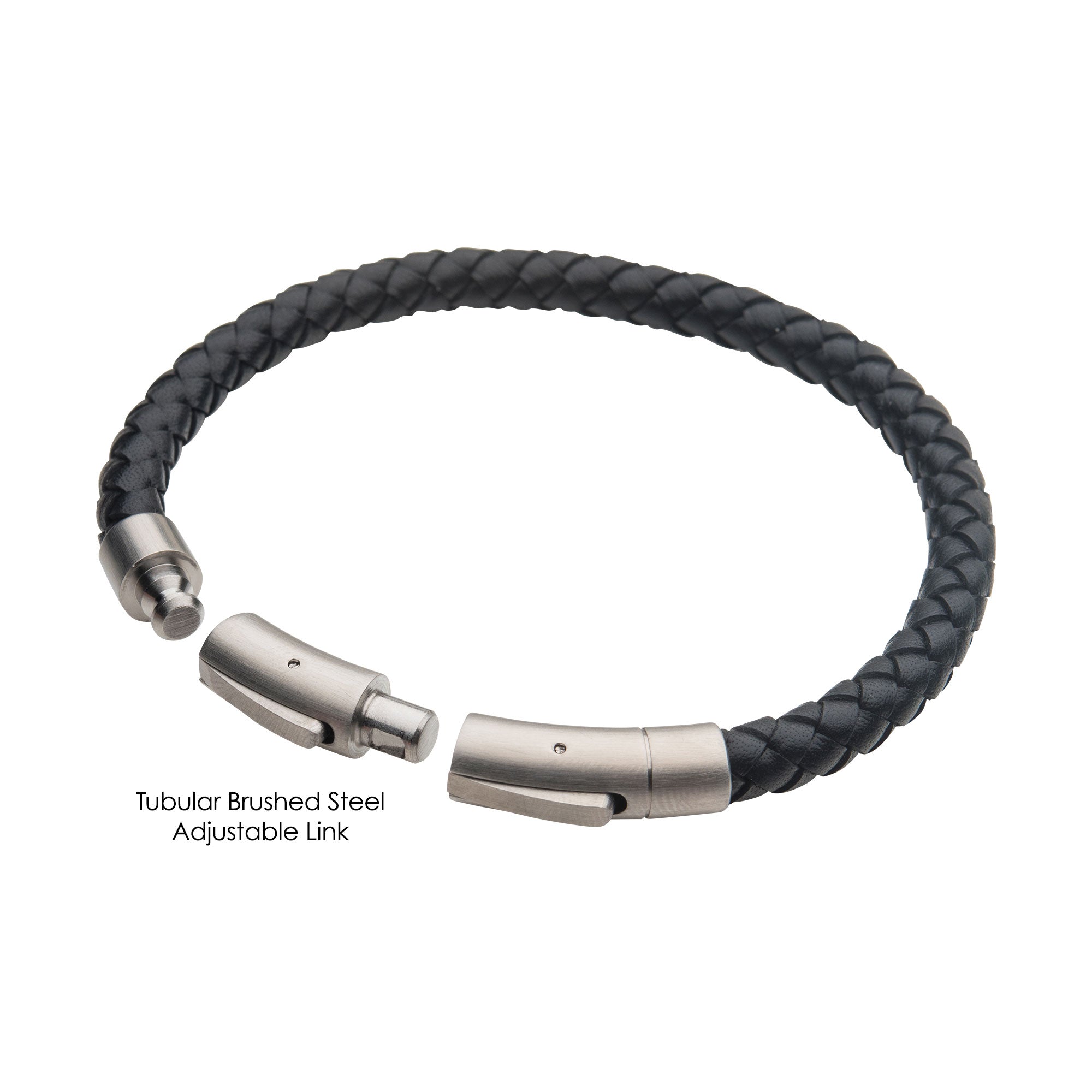 Stainless Steel 21cm Black Leather Bracelet – Mazzucchelli's