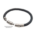 Stainless Steel 21cm Black Leather Bracelet
