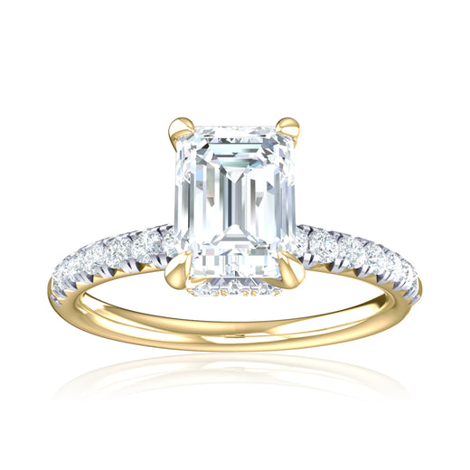 18ct Yellow Gold Emerald & Round Cut 1.25 Carat tw Lab Grown Certified Diamond Ring
