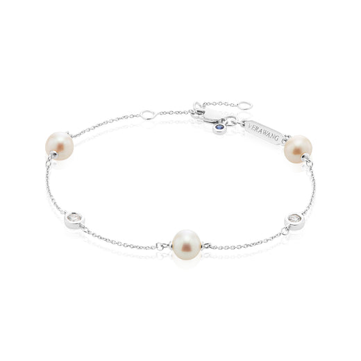 Vera Wang Sterling Silver Round Cut 0.20 Carat tw Diamond, Sapphire, and Fresh Water Pearl Bracelet