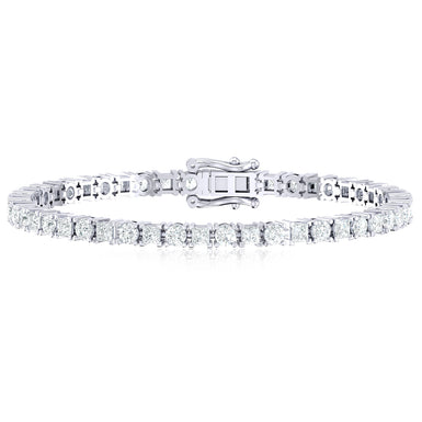 18ct White Gold Princess & Round Cut 6 Carat tw Lab Grown Diamond Tennis Bracelet