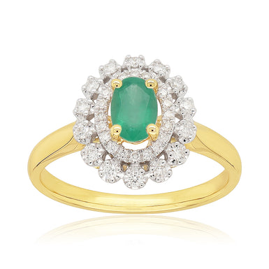 Heirloom 18ct Yellow Gold Oval Cut 6x4mm Emerald 0.20 Carat tw Rhodium Plated Ring