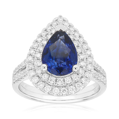 Heirloom 18ct White Gold Pear Cut 9x7mm Ceylon Sapphire 0.72 Carat tw Ring