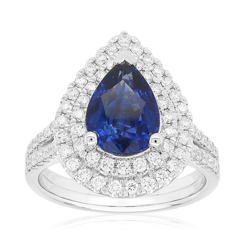 Heirloom 18ct White Gold Pear Cut 9x7mm Ceylon Sapphire 0.72 Carat tw Ring