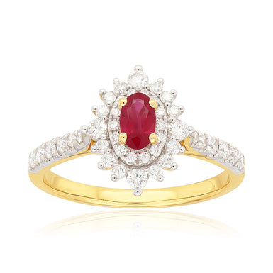Heirloom 18ct Yellow Gold Oval Cut 5x3mm Ruby 0.43 Carat tw Ruby Rhodium Plated Ring