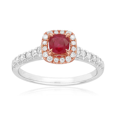 Heirloom 18ct Yellow & White Gold Cushion Cut 4mm Ruby 0.33 Carat tw Ring