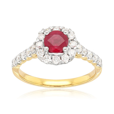 Heirloom 18ct Yellow Gold Round Cut 5mm Ruby 0.50 Carat tw Rhodium Plated Ring