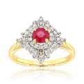 Heirloom 18ct Yellow Gold Round Cut 4.5mm Ruby 0.30 Carat tw Rhodium Plated Ring