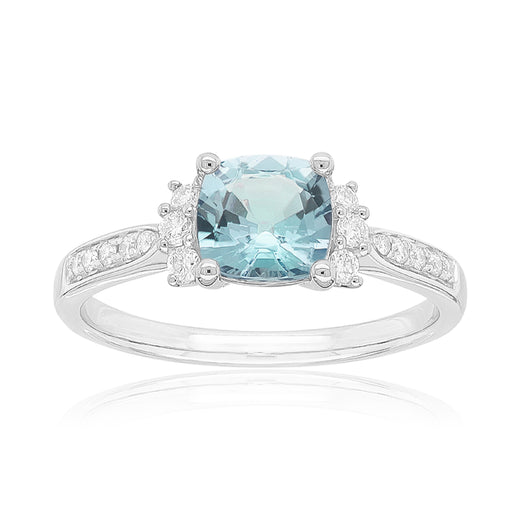 Heirloom 18ct White Gold Cushion Cut 6mm Aquamarine 0.15 Carat tw Ring